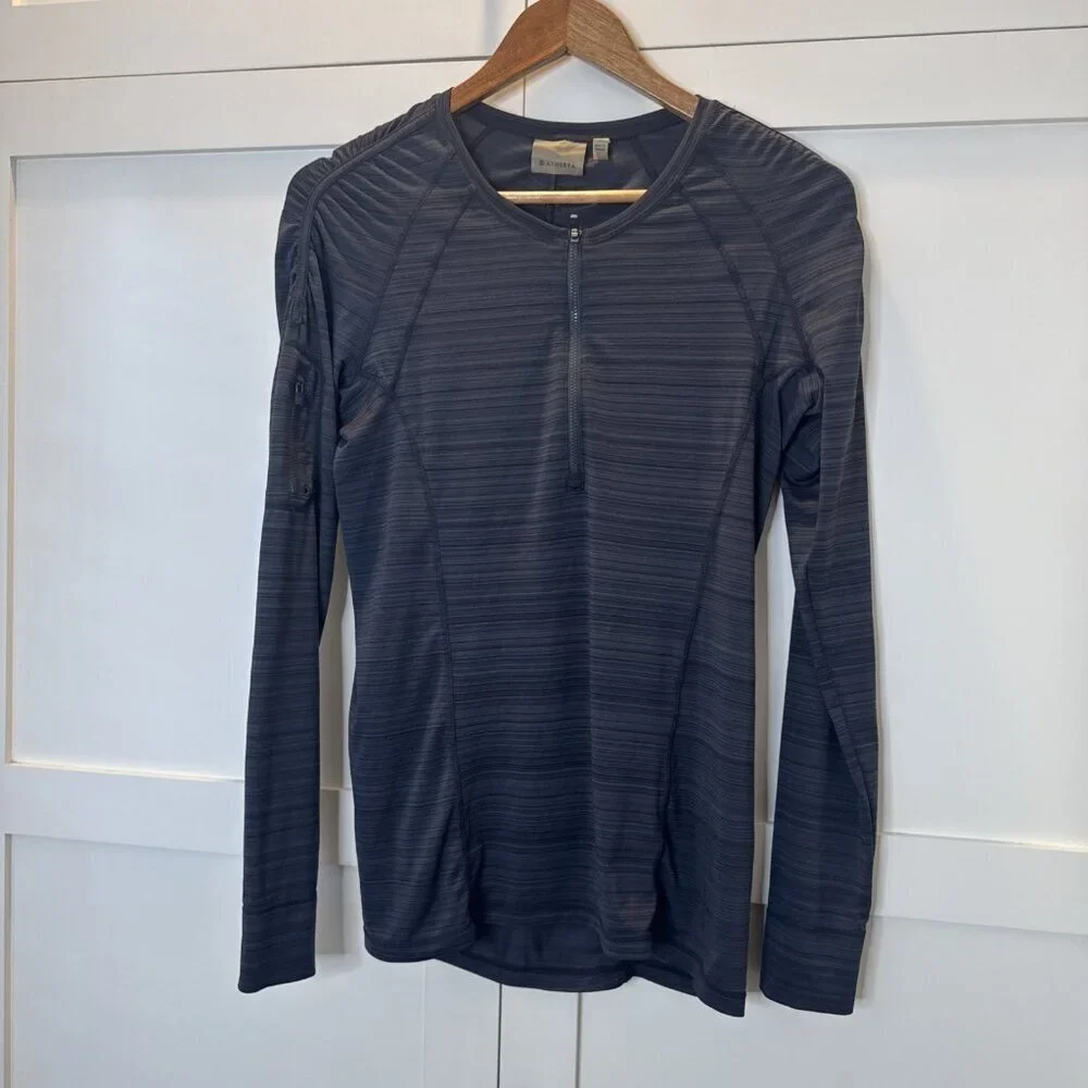 Athleta Womens Med Athletic Shirt Long sleeve Quarter zip Dk Gray zipper sleeve - Picture 7 of 12